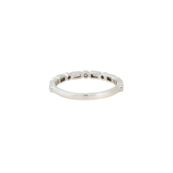 14k White Gold 0.27ctw Baguette and Round Diamond Station Stackable Ring