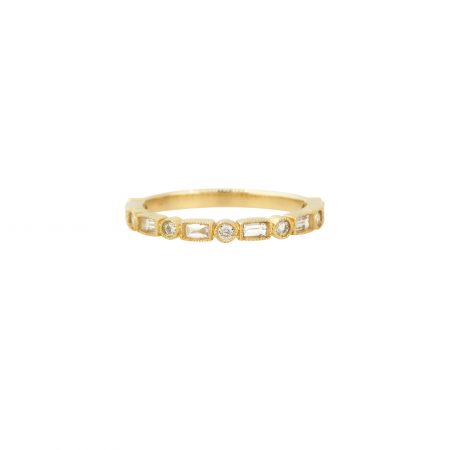 14k Yellow Gold 0.29ctw Baguette and Round Cut Diamond Stackable Ring