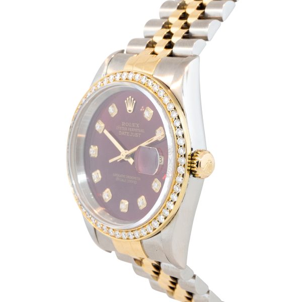 Rolex 16233 Datejust Red Diamond Dial Diamond Bezel 18k Yellow Gold and Steel Watch