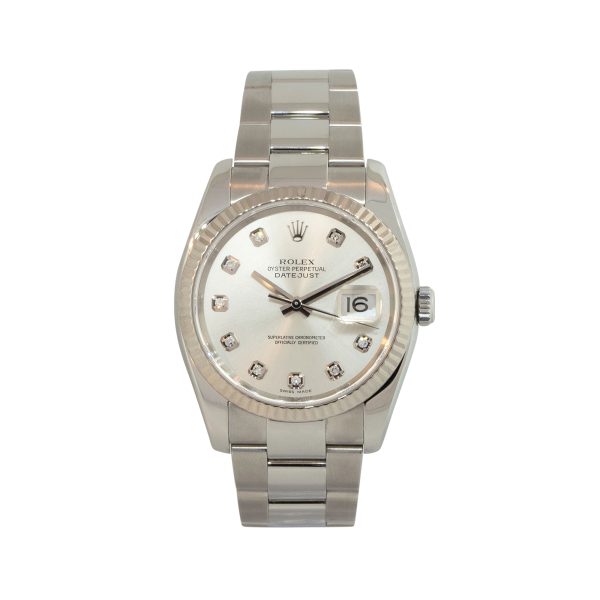 Rolex 116234 Datejust Silver Diamond Dial Fluted Bezel Stainless Steel Watch