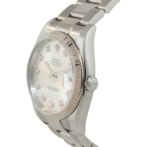 Rolex 116234 Datejust Silver Diamond Dial Fluted Bezel Stainless Steel Watch