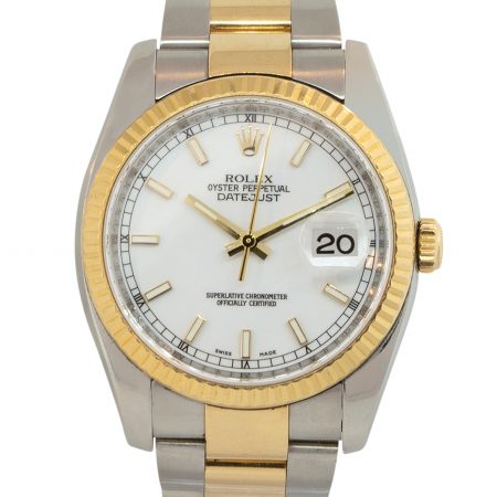 Rolex 116233 Datejust White Stick Dial 18k Yellow Gold and Steel Watch