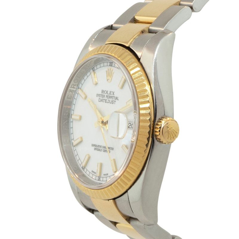 Rolex 116233 Datejust White Stick Dial 18k Yellow Gold and Steel Watch