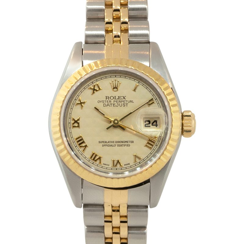 Rolex 69173 Datejust Two-Tone Pyramid Dial Fluted Bezel Ladies Watch