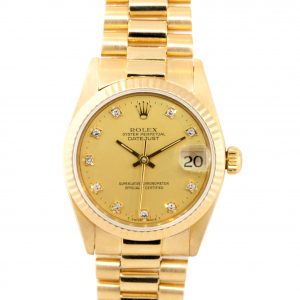 Rolex 68278G Datejust 18k Yellow Gold Champagne Diamond Dial Watch
