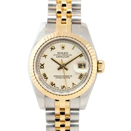 Rolex 179173 Datejust TT White Pyramid Dial Fluted Bezel Ladies Watch