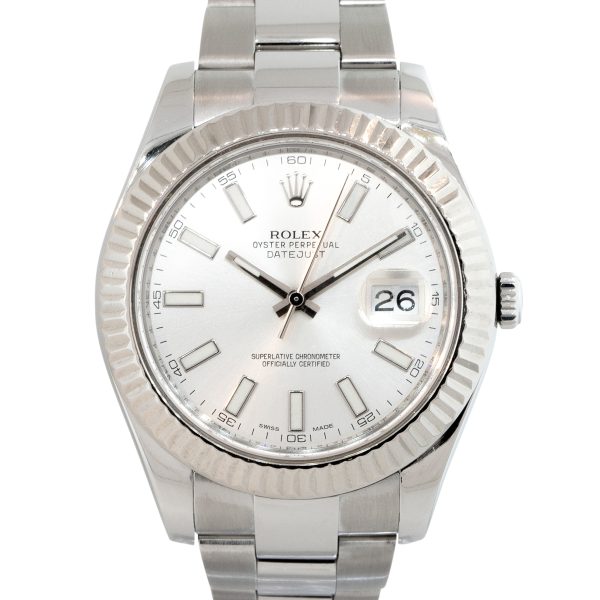 Rolex 116334 Datejust II Stainless Steel Fluted Bezel Silver Dial Watch
