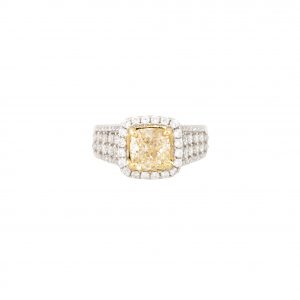 18k White Gold 2.43ctw Fancy Light Yellow Diamond Halo Ring