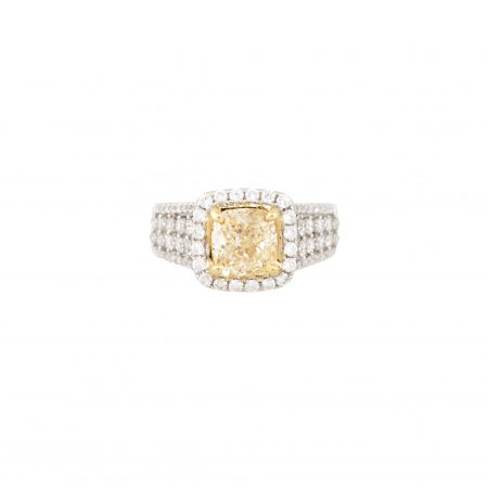 18k White Gold 2.43ctw Fancy Light Yellow Diamond Halo Ring