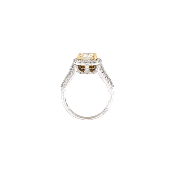 18k White Gold 2.43ctw Fancy Light Yellow Diamond Halo Ring