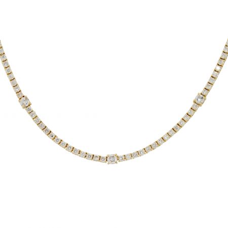 14k Yellow Gold 7.20ctw Diamond Tennis Diamond Station Necklace