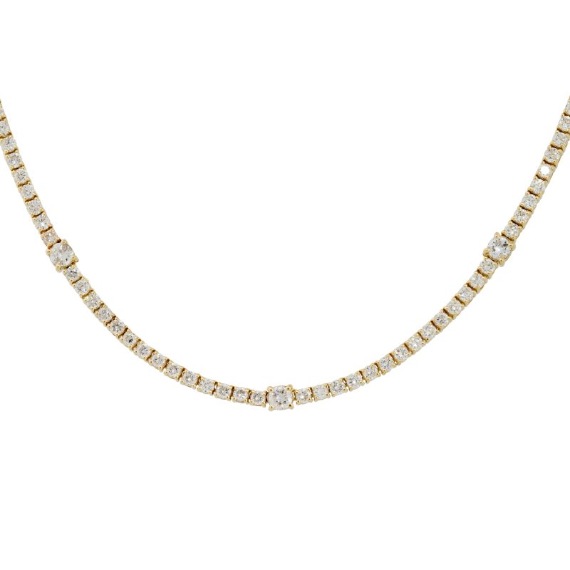 14k Yellow Gold 7.20ctw Diamond Tennis Diamond Station Necklace