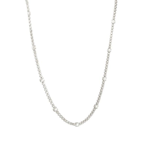 14k White Gold 9.66ctw Diamond Tennis Necklace with Diamond Stations
