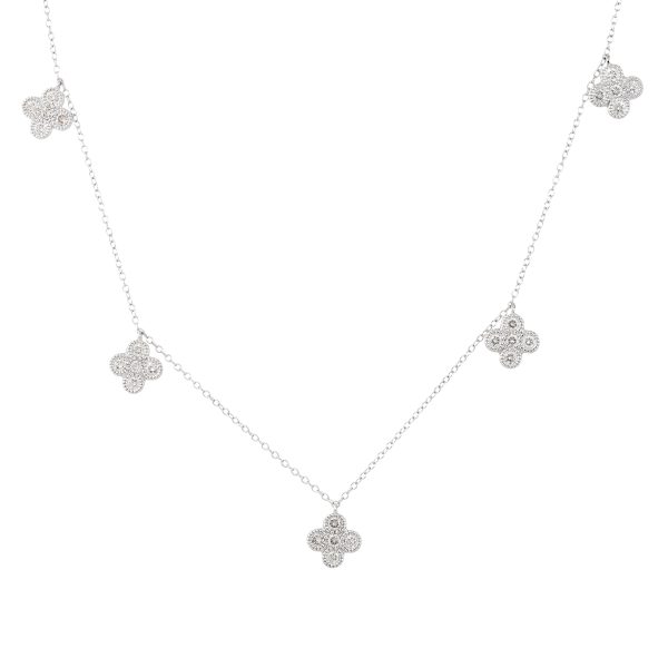 14k White Gold 1.05ctw Flower Diamond Station Necklace