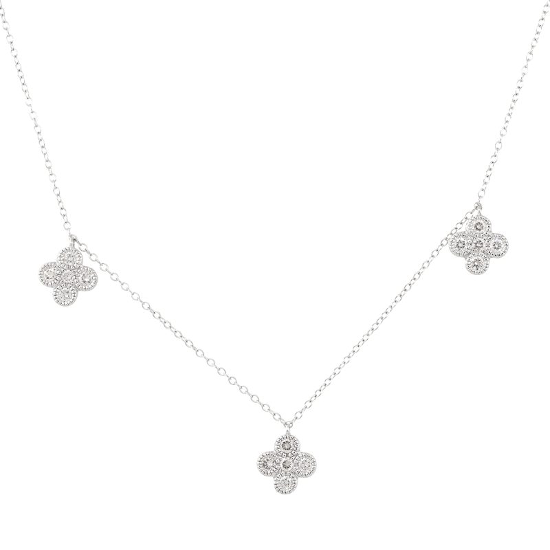 14k White Gold 1.05ctw Flower Diamond Station Necklace