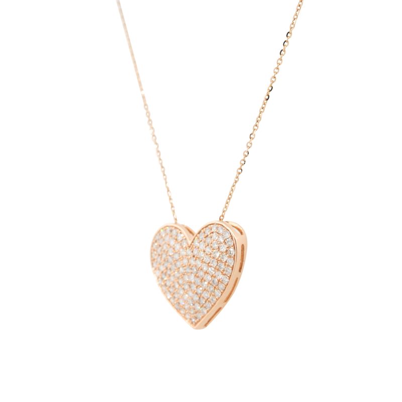 14k Rose Gold 1.01ctw Pave Diamond Heart Pendant Necklace