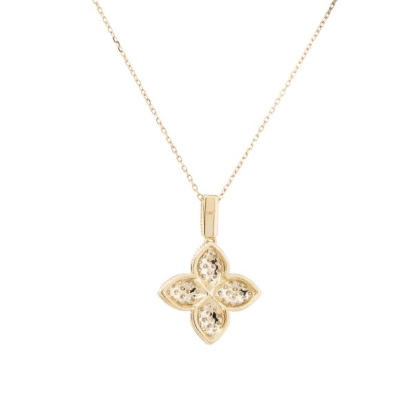 14k Yellow Gold 0.48ctw Diamond 4 Leaf Flower Pendant Necklace