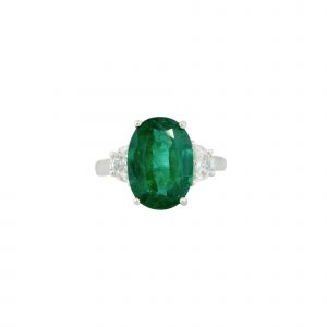 Platinum 5.86ctw Emerald and Half Moon Diamond Side Stones Ring