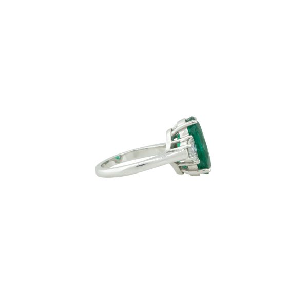 Platinum 5.86ctw Emerald and Half Moon Diamond Side Stones Ring