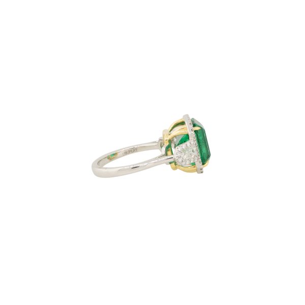 Platinum and 18k Yellow Gold 6.26ctw Emerald and Diamond Halo Ring