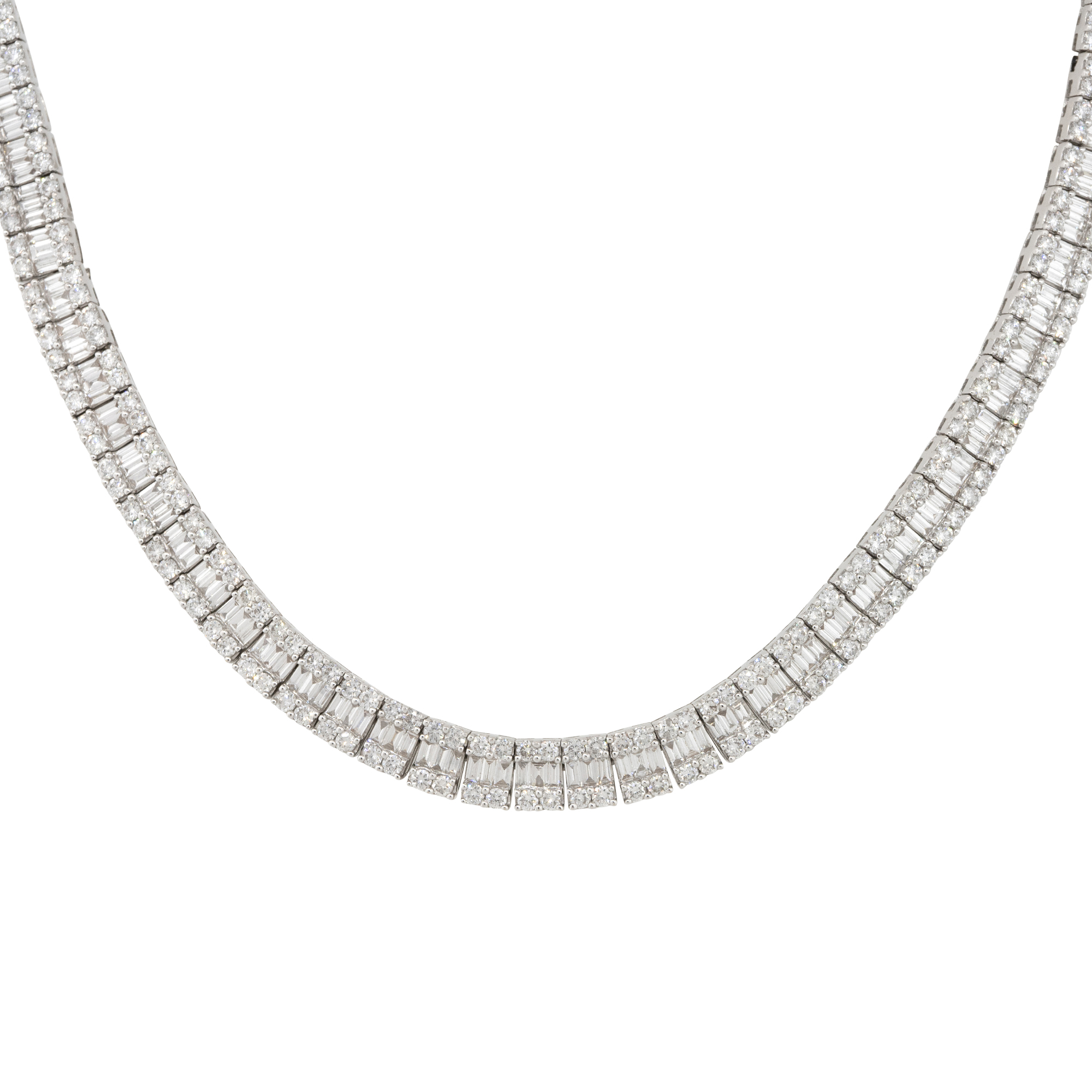 10.00 Ct Natural Round & Baguette Diamond Designer Tennis Bracelet, White  Gold