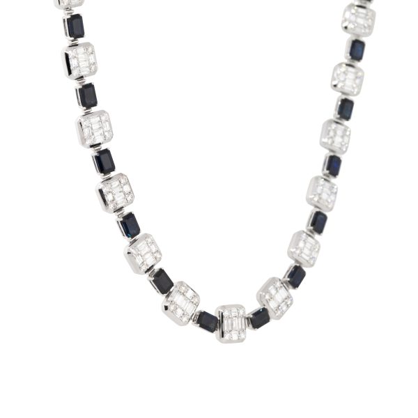 18k White Gold 23.77ctw Sapphire and Diamond Choker Necklace