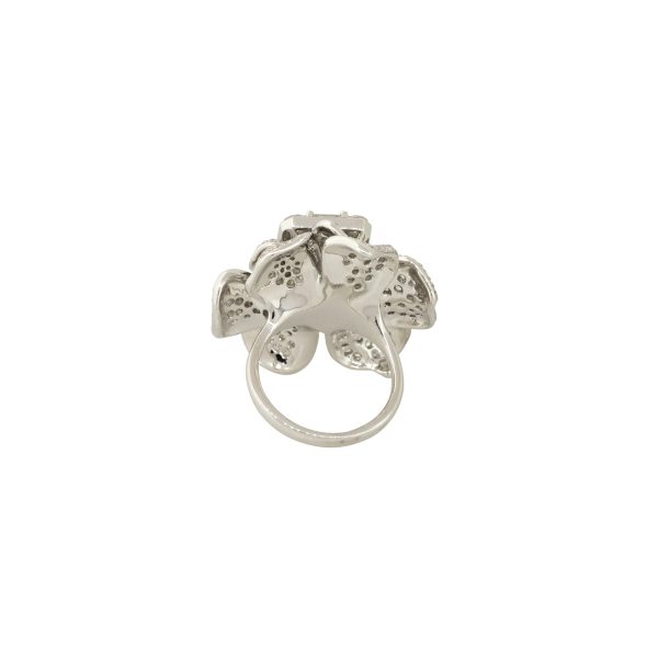 18k White Gold 5.06ctw Round and Baguette Diamond Pave Flower Ring