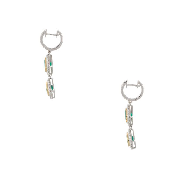 18k White and Yellow Gold 4.86ctw Emerald and Diamond Drop Earrings