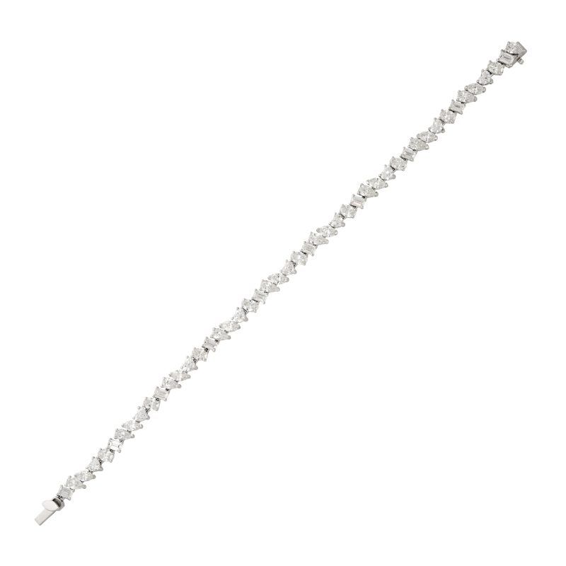 18k White Gold 8.77ctw Multi-Shape Diamond Tennis Bracelet