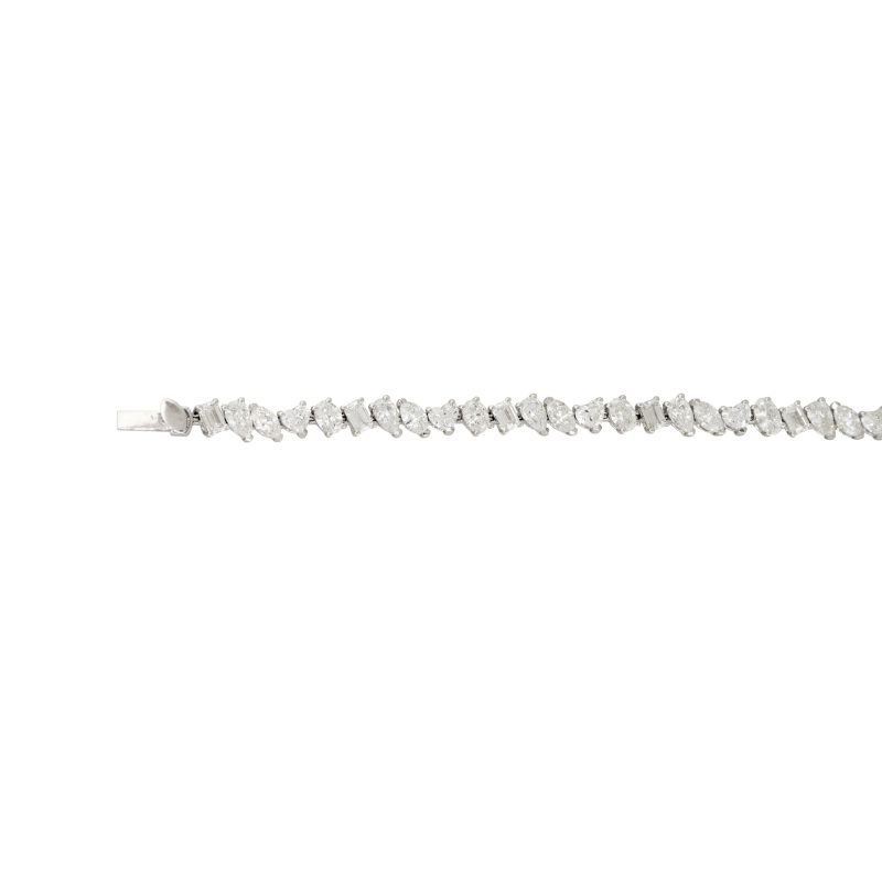 18k White Gold 8.77ctw Multi-Shape Diamond Tennis Bracelet
