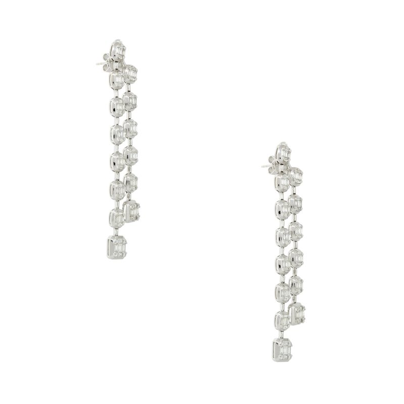 18k White Gold 4.70ctw Diamond Mosaic Double Row Drop Earrings