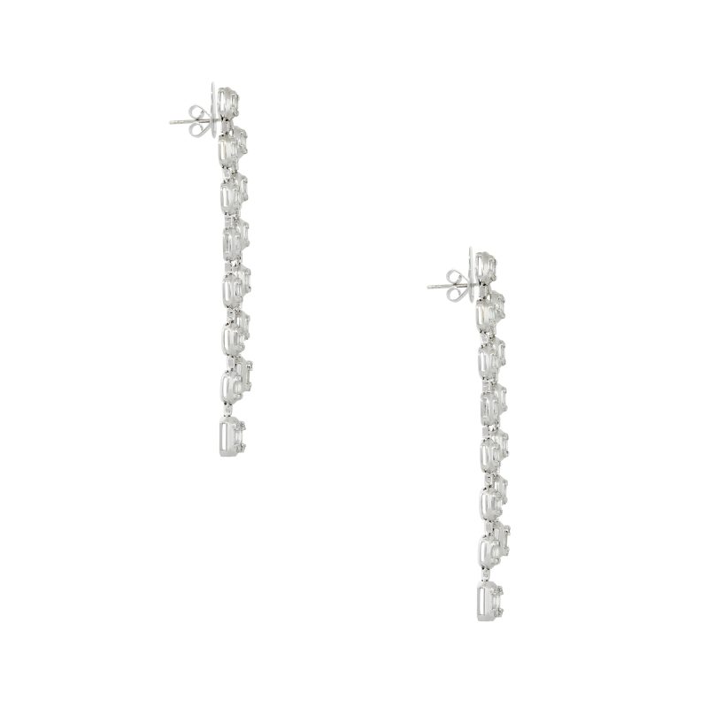 18k White Gold 4.70ctw Diamond Mosaic Double Row Drop Earrings