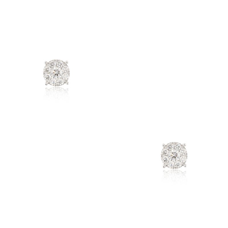 18k White Gold 1.45ctw Diamond Cluster Stud Earrings