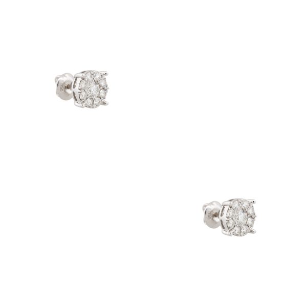 18k White Gold 1.45ctw Diamond Cluster Stud Earrings