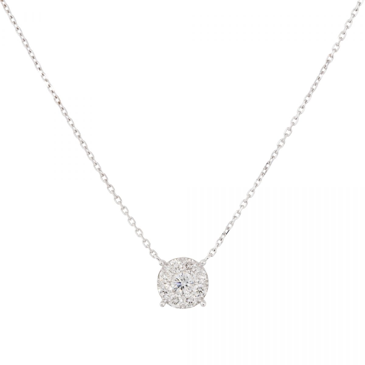 18k White Gold 0.72ctw Diamond Cluster Necklace