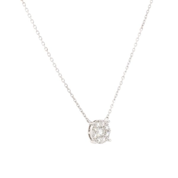 18k White Gold 0.72ctw Diamond Cluster Necklace
