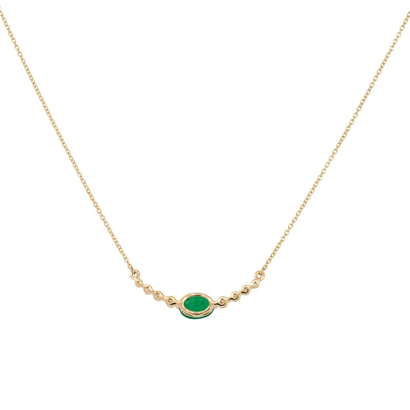 14k Yellow Gold 0.85ctw Oval Emerald and Diamond Curved Bar Necklace