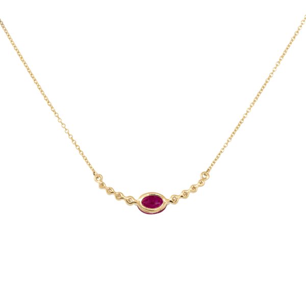 14k Yellow Gold 0.97ctw Oval Ruby and Diamond Curved Bar Necklace