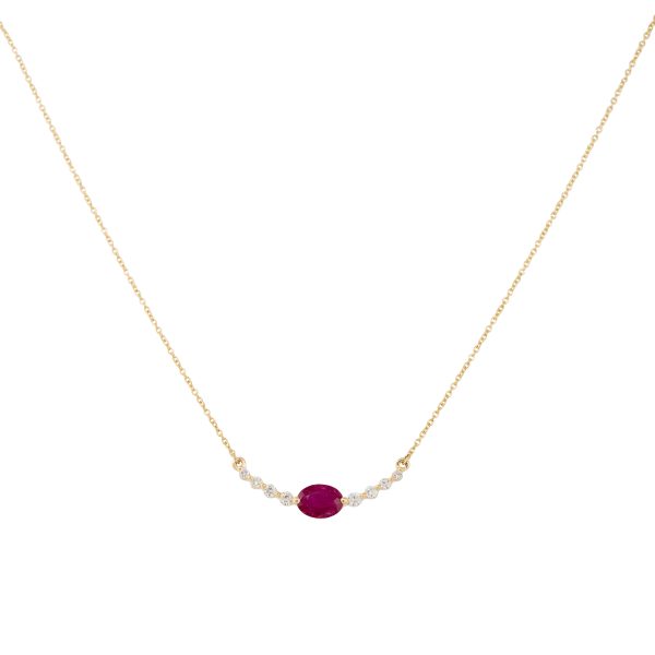 14k Yellow Gold 0.97ctw Oval Ruby and Diamond Curved Bar Necklace