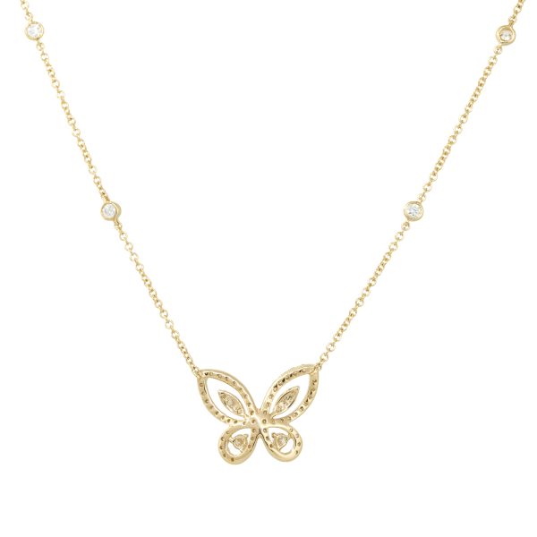 14k Yellow Gold 0.65ctw Diamond Butterfly Necklace with 4 Diamond Stations