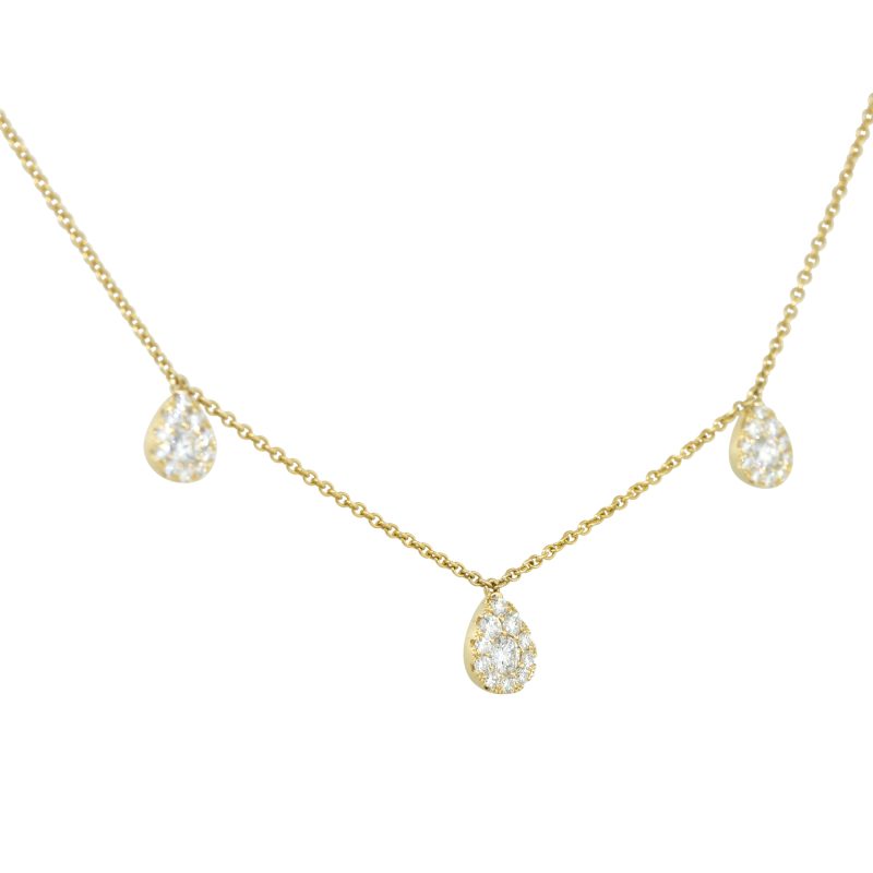 14k Yellow Gold 0.67ctw 3 Pave Diamond Pear Station Necklace