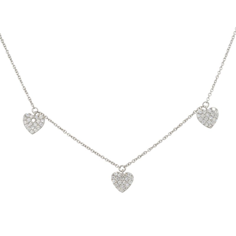 14k White Gold 0.47ctw 5 Diamond Heart Station Necklace
