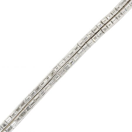 Platinum 8.55ctw Emerald Cut Diamond Double Row Tennis Bracelet