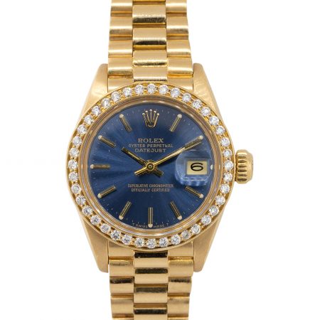 Rolex 6917 Datejust 18k Yellow Gold Blue Dial Diamond Bezel Ladies Watch