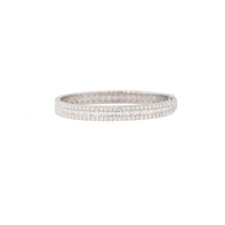 18k White Gold 9.36ctw 3 Row Diamond Bangle Bracelet