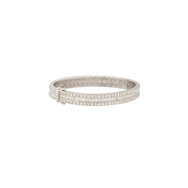 18k White Gold 9.36ctw 3 Row Diamond Bangle Bracelet