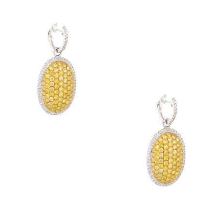 18k Two-Tone Gold 3.88ctw Yellow Diamond Oval Shaped Earrings