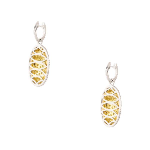 18k Two-Tone Gold 3.88ctw Yellow Diamond Oval Shaped Earrings