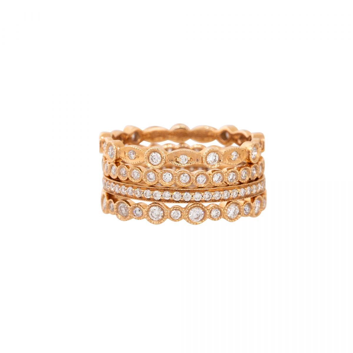18k Rose Gold 1.16ctw Diamond Set of 4 Stackable Rings
