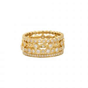 18k Yellow Gold 1.11ctw Diamond Set of 4 Stackable Rings